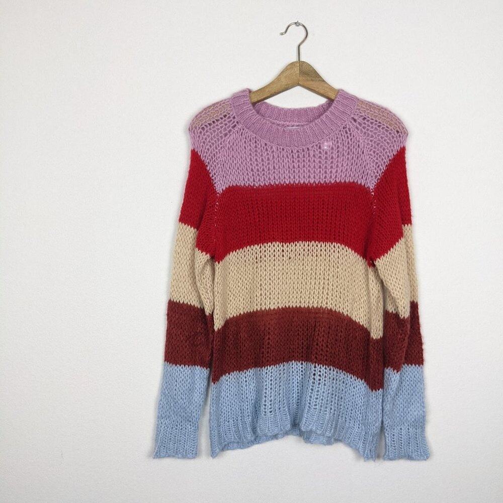 J.O.A. Colorblock Stripe Chunky Knit Pullover Swe… - image 3